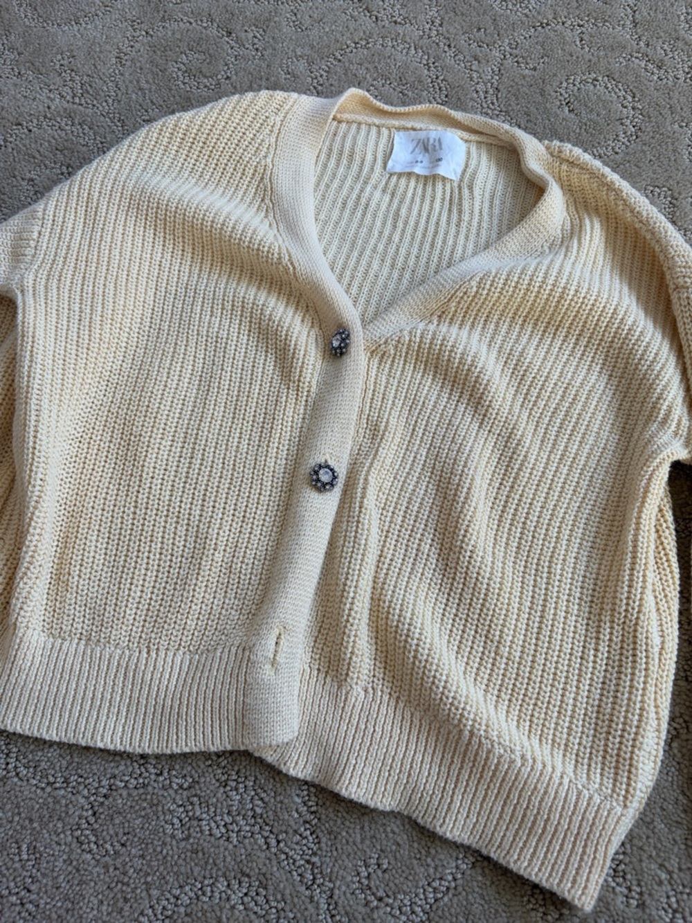 Zara Light Cream Knit Button-Front Cardigan